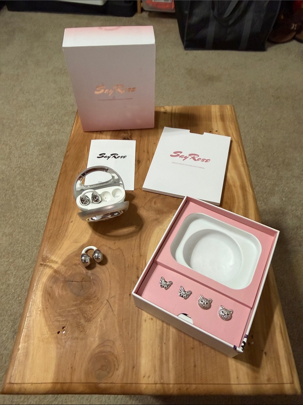 Say Rose crescent diamond quilted Bluetooth earbuds with accent jewelry